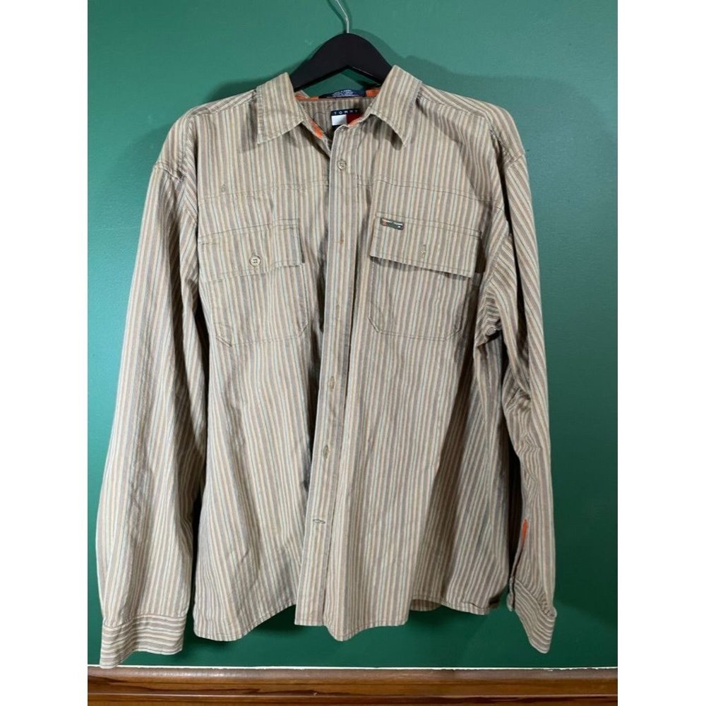 Tommy Hilfiger - Tommy Jeans - Men's Brown/Orange Horizontal Striped Button Down